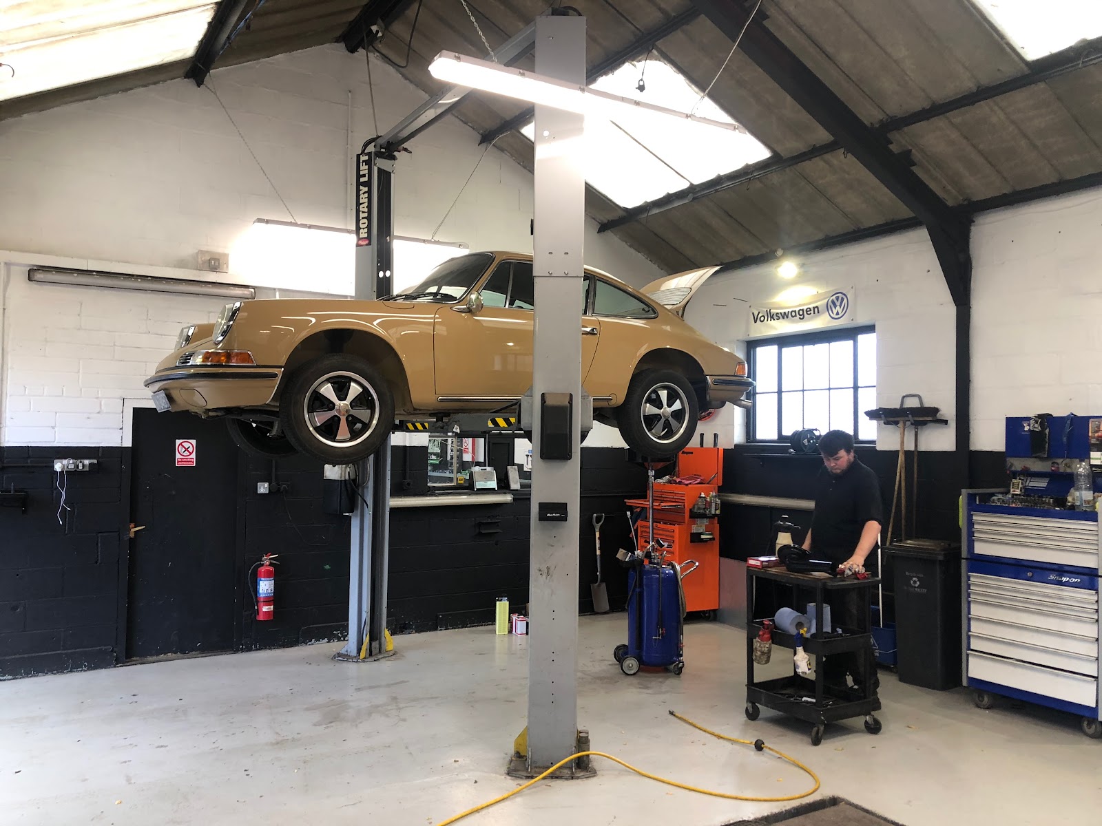 Air-cooled Porsche 911 in for care and attention